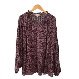 GiGio Plus Size 2XL Leopard Print Mock Neck Ruffled Long Sleeve Top‎ Women